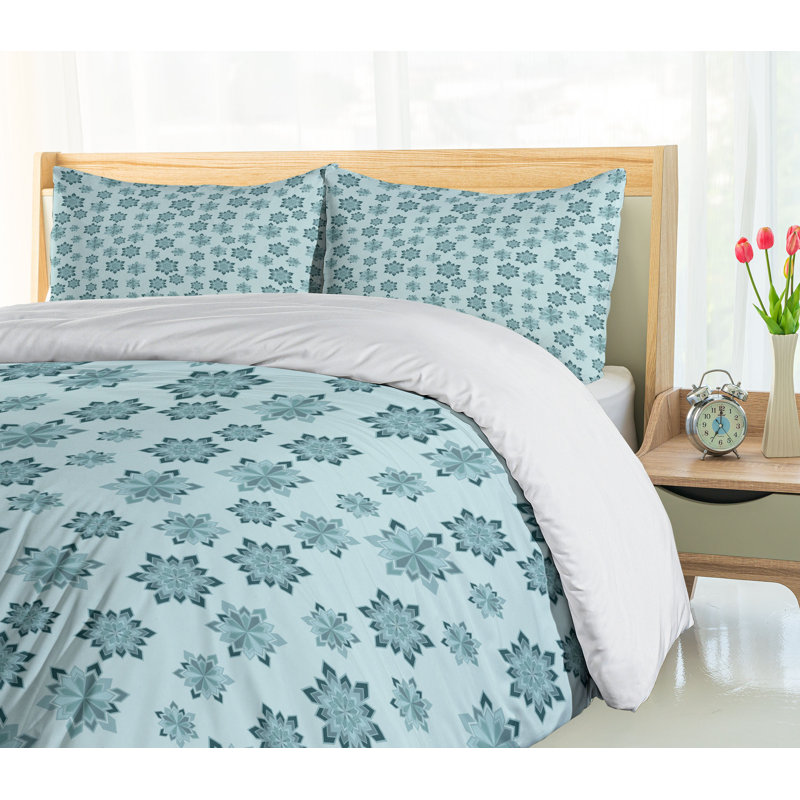 Teal and Pale Blue Snowflake Queen Duvet Cover Set