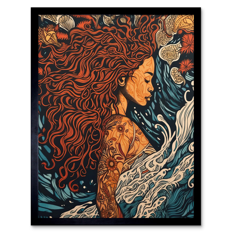 Loesing Sea Water Nymph Modern Nouveau Linocut - Single Picture Frame Print