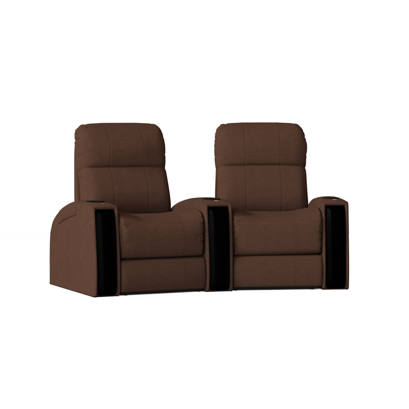 Upholstered Home Theater Seating with Cup Holder, Luxe Black, Manual