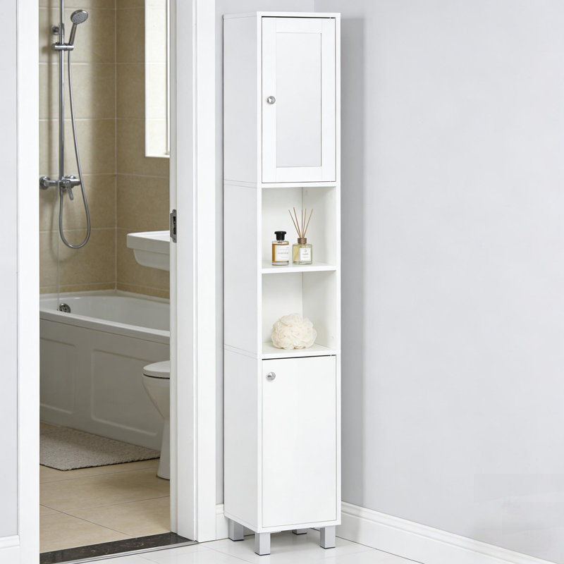 Armoire tour autoportante, grande armoire de rangement pour salle de bain avec tablettes réglables et solution de rangement pour vestibule