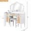Bureau de maquillage 44,82 "avec 13 lumières à DEL de style classique, 3 modes d'éclairage, miroir à trois volets, 5 tiroirs de rangement, station de charge, ambiance bohémienne moderne pour les ampoules, les tiroirs et les tablettes de la chambre à coucher,