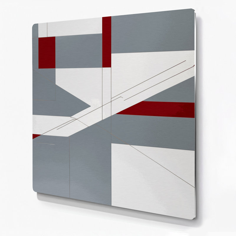 Art mural Hard Edge 100 en métal gris, H 12 po x l 12 po