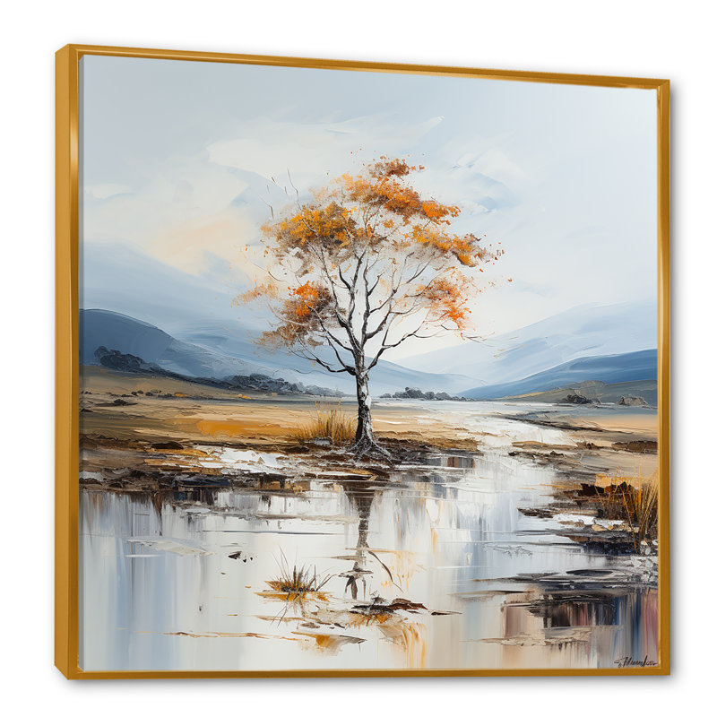 Minimalisme, rivières, élégance résonnante II sur toile, Cadre flottant doré, H 36 po x l 36 po x P 1,5 po