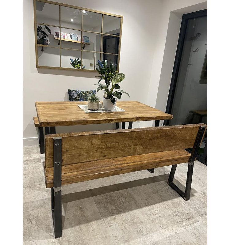 Pine Solid Wood Top Metal Base Dining Table, 80 x 120 x 80cm