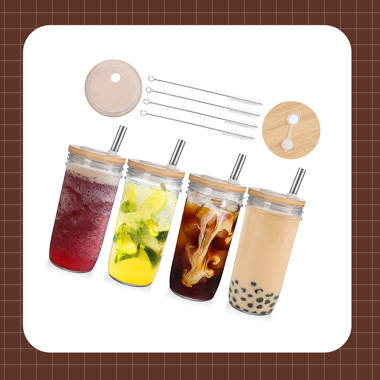 Reusable Clear Boba Bubble Tea Cup with Lid & Straw Set, To-Go