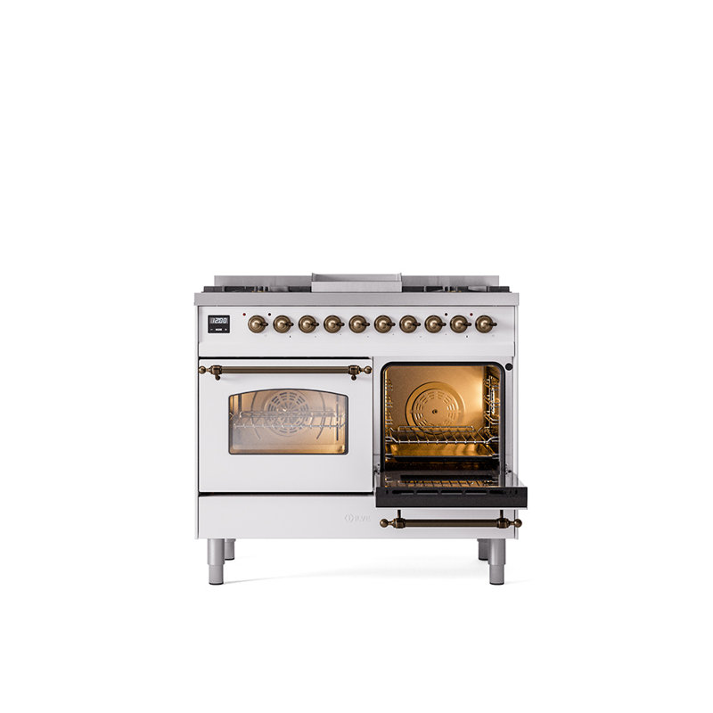 ILVE Nostalgie II 40 in Dual Fuel Range, Natural Gas, White/Bronze