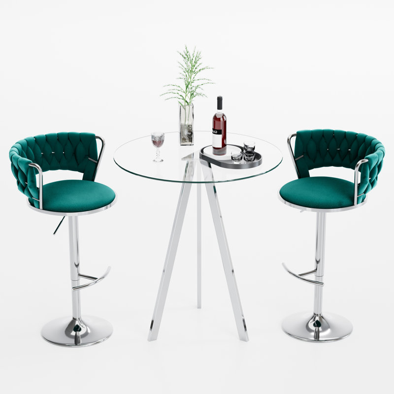 Ensemble de table de bar et tabouret 3/5 pièces Modern Luxury, Vert / Argent, 3 pièces: table, 2 chaises, Argent
