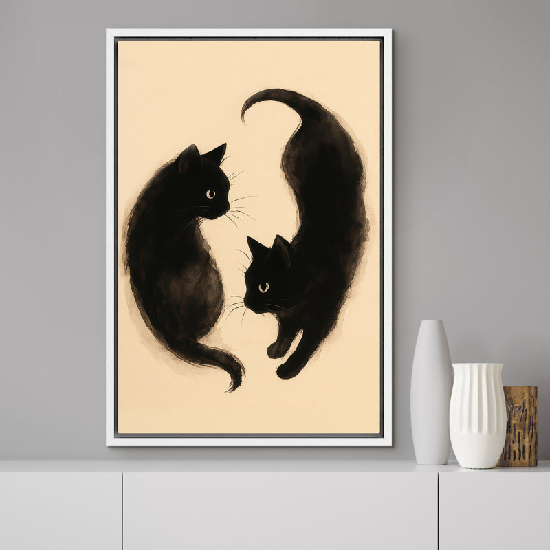 «Black Cats regardant les uns les autres», reproduction d'art sur toile encadrée, H 24 po x l 16 po x P 1,5 po, Cadre blanc