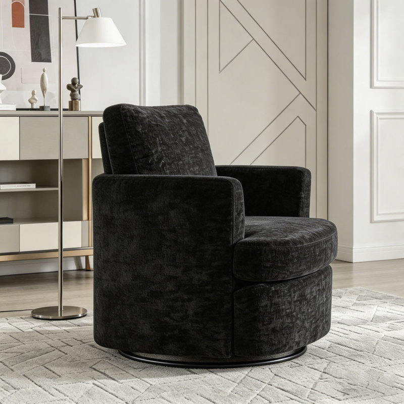 Fauteuil demi-tonneau pivotant à 360 degrés, Noir