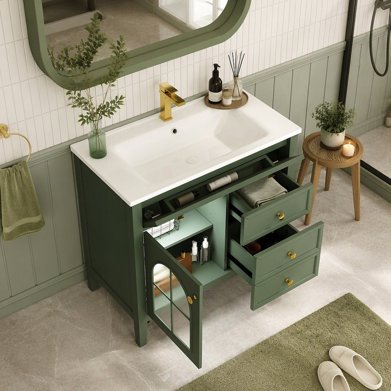 Meuble-lavabo de salle de bain 35,6 po Mid-Century, White