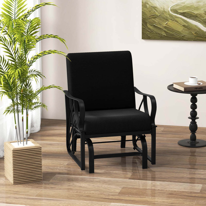 Chaise berçante de patio avec coussin, Noir, noir, noir, noir