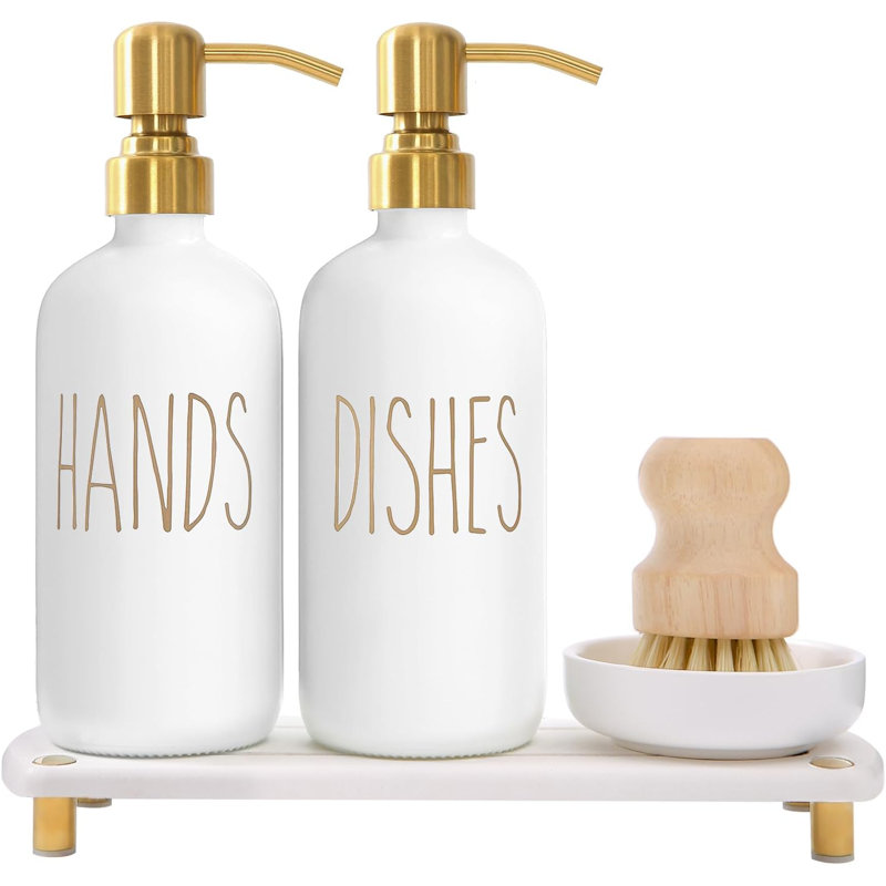 Soap Dispenser Set Comes With Stainless Steel Pumps, Instant Dry Tray, And Dish Scrub Brush, Suitable For Kitchen Decor And Accessories