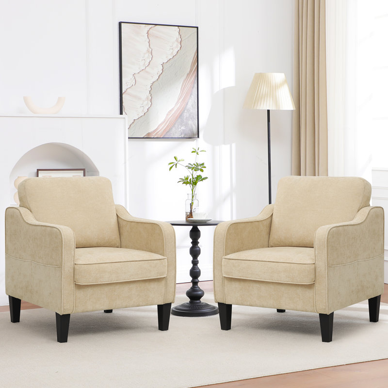 Mid-Century Accent Chairs Featuring Removable Cushions, Light Brown