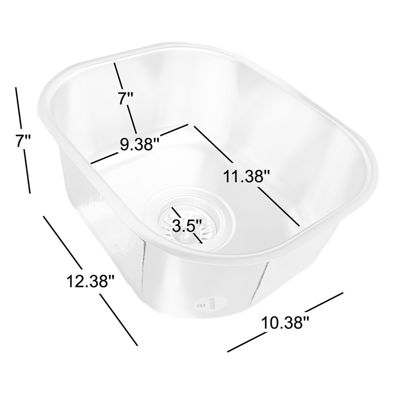 Italia Kitchen Series 12" L x 10" W Undermount Kitchen Prep/Bar Sink Stainless Steel