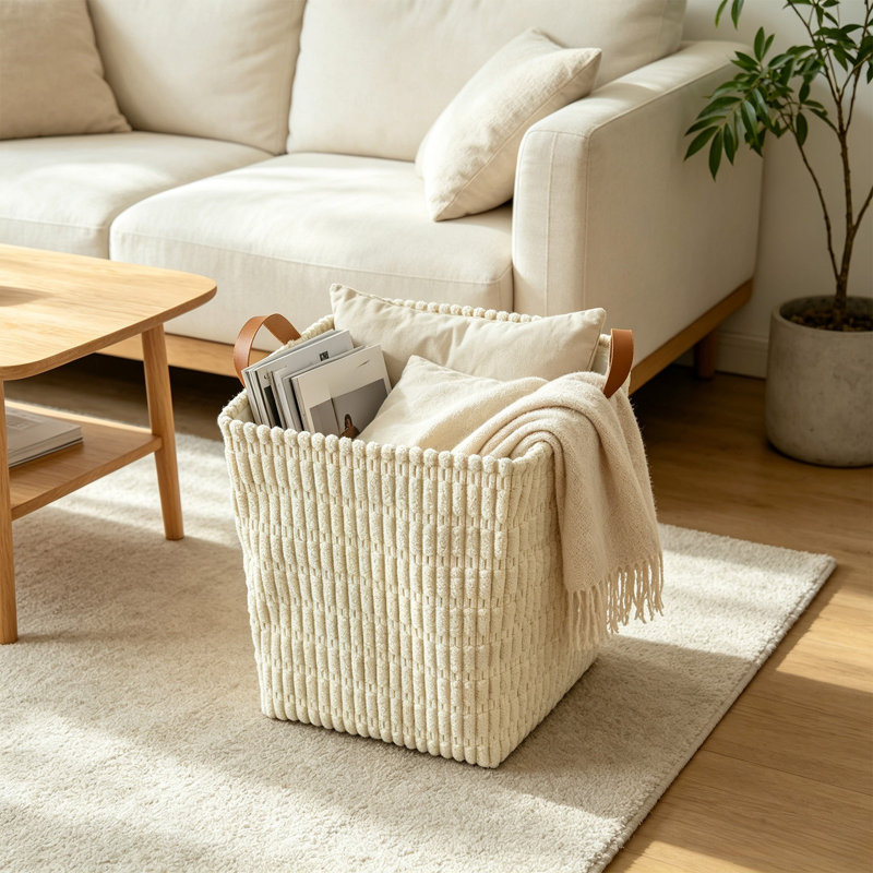 1 panier de rangement pour jouets, livres, articles divers, linge sale, Beige