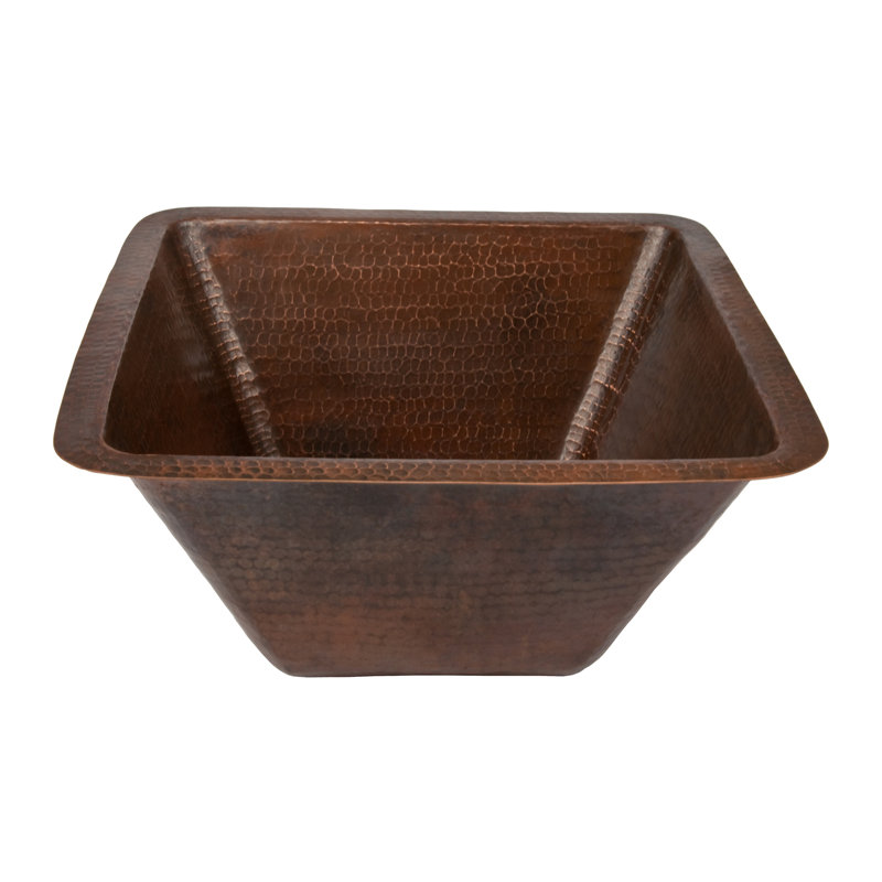 17" Large Square Hammered Copper Bar/Prep Sink