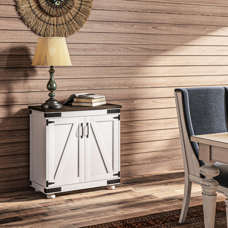 Buffet moderne avec tablette réglable et porte de grange, buffet blanc vieilli et armoire de cuisine, buffet, l 31,1 po x P 15,4 po