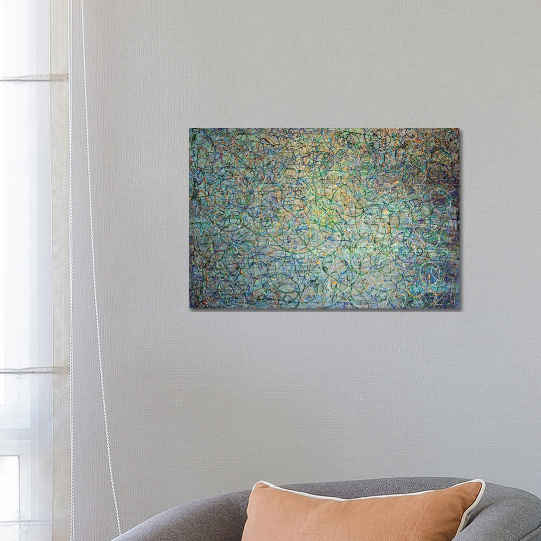 Gold Aqua Jackson Pollock Inspired I by Irena Orlov - Wrapped Canvas Gallery-Wrapped Canvas Giclée