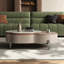Table basse à plateau relevable Modern 63 po, plateau en pierre extensible rotatif, tiroir de rangement, cuir de selle et placage de noyer