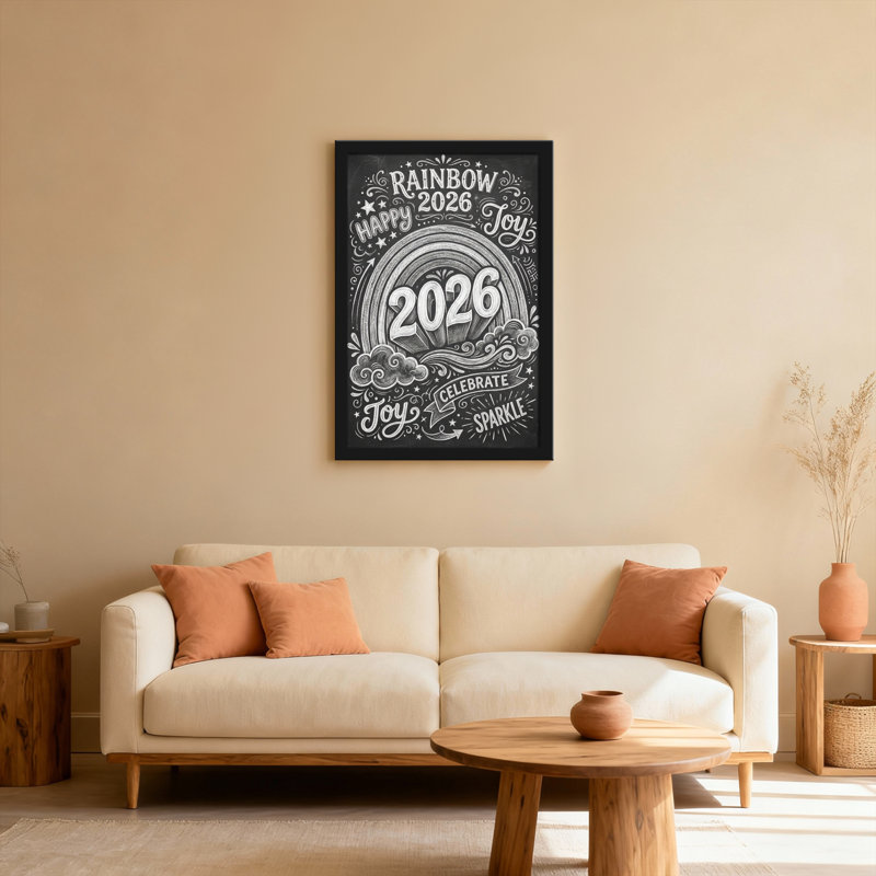 Rainbow 2026, impression sur toile de style tableau noir, "Happy Joy Celebrate Sparkle", impression pour la décoration intérieure et la célébration du Nouvel An