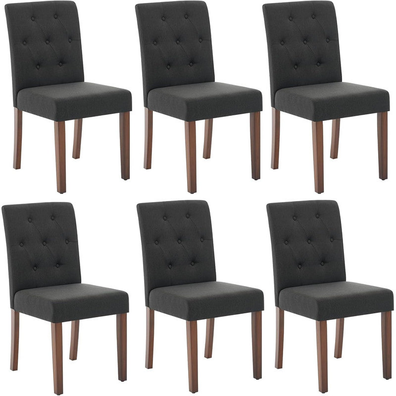 Set of 4/6 Upholstered Dining Chairs, Tufted Parsons Kitchen Chair with Wood Legs for Dining Room & Restaurant, Black, 6