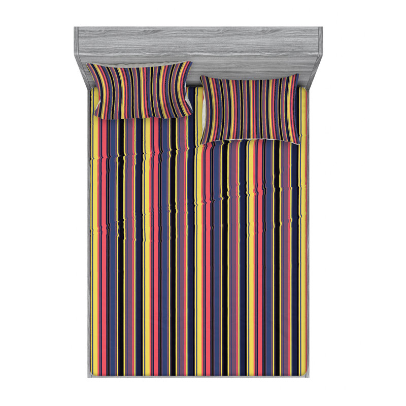 Microfiber Striped Sheet Set, Full/Double Sheet Set with Fitted Sheet, Blue/Black/Brown Striped
