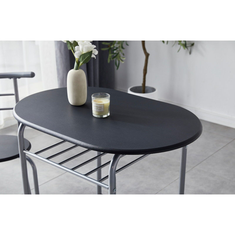 Leund 2 - Person Dining Set, Black, Silver, Black