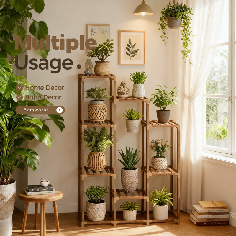 Tablette suspendue pour plante haute pour pots multiples, grand présentoir à fleurs en bois pour salon, balcon, jardin