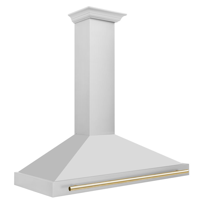 48" 400 CFM Ducted Wall Mount Range Hood, Stainless Steel/Gold