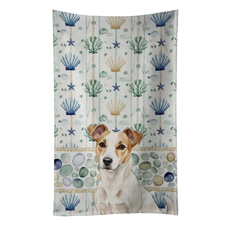 Serviette de cuisine blanche en verre de mer à épagneul tibétain blanc, Jack Russell terrier blanc et brun clair