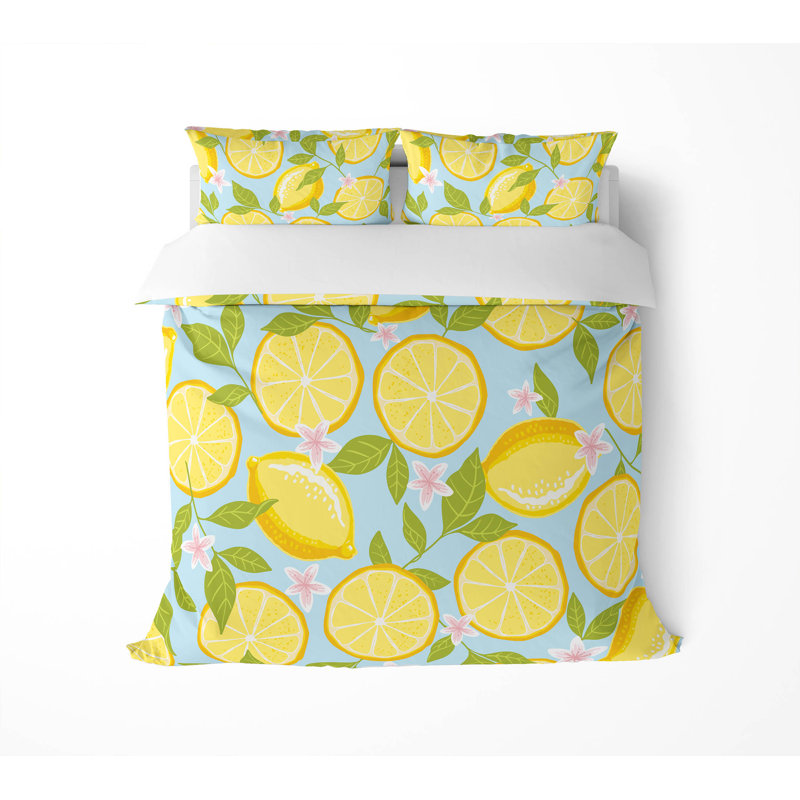 Lemons 3- Piece Comforter Set, Blue, King Comforter + 2 King Pillowcases