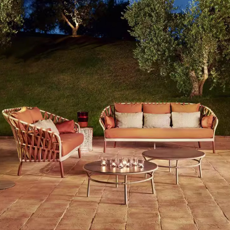 Outdoor Waterproof Hemp Rope Leisure Sofa Sets 5 - Person Patio Conversation Set with Cushions