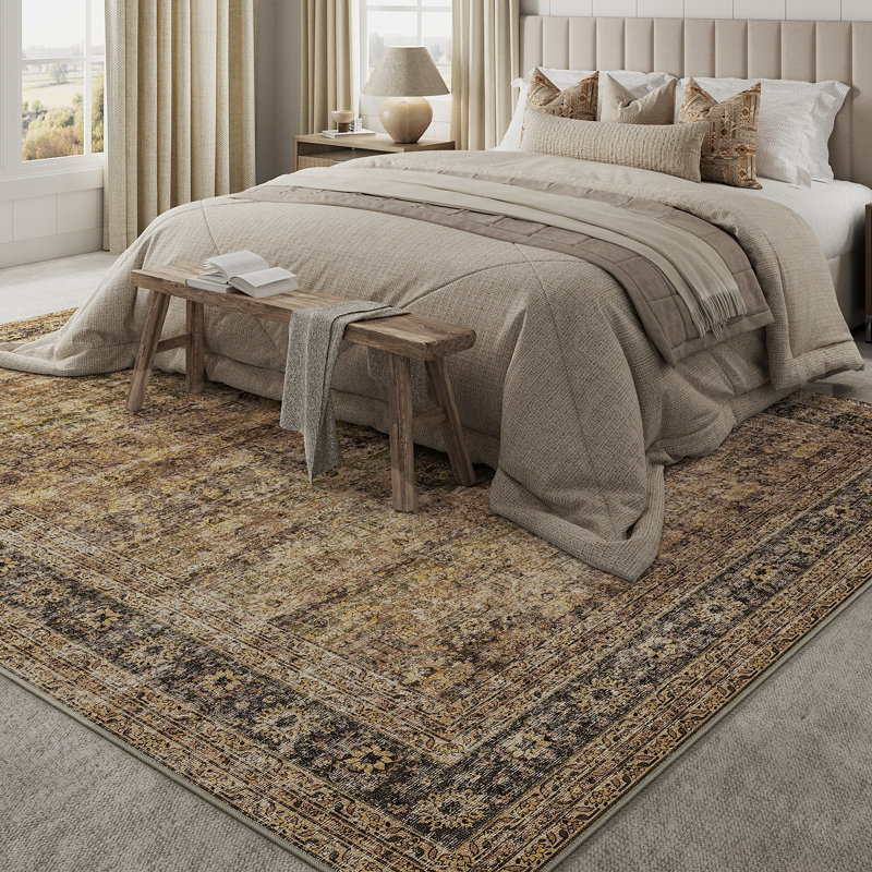 Tapis oriental lavable à la machine avec envers antidérapant Kitty, Rectangle 5 pi x 7 pi