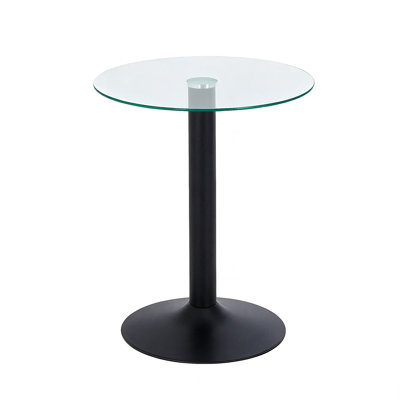 Round Glass Side Table, 19.68" Modern Tempered Glass End Table with Black Metal Pedestal Base, Small Accent Table for Living Room Bedroom Office Small Spaces