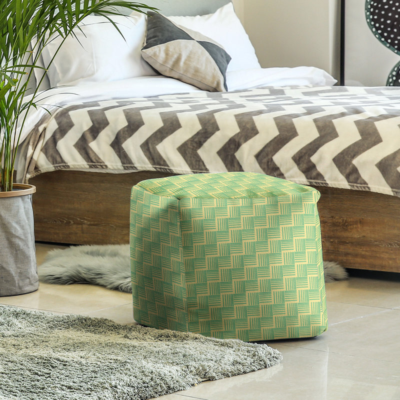 Repose-pieds cubique à rayures classic basketweave, Jaune / vert