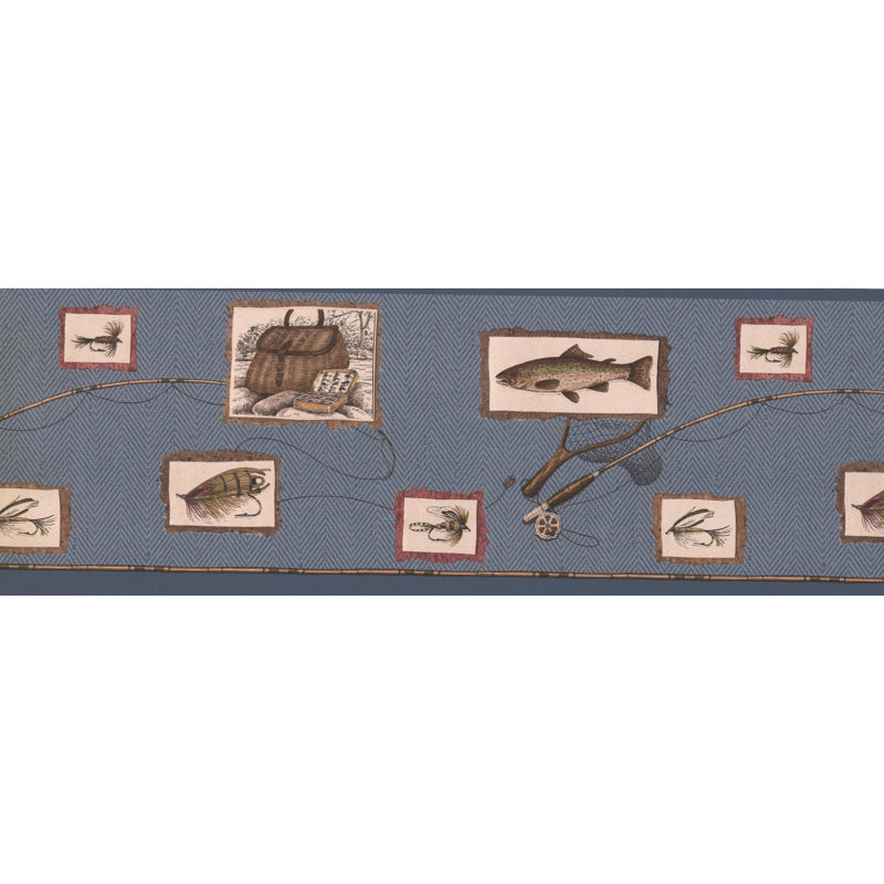 Pickering Fish Bait Hook Rod 15' L x 8.5' W' Abstract Wallpaper Border