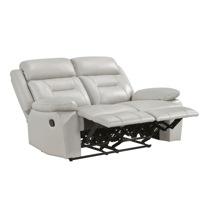 Causeuse inclinable Conia, cuir, USB, 63 po, Gris clair argenté, Manuel - Bouton-poussoir