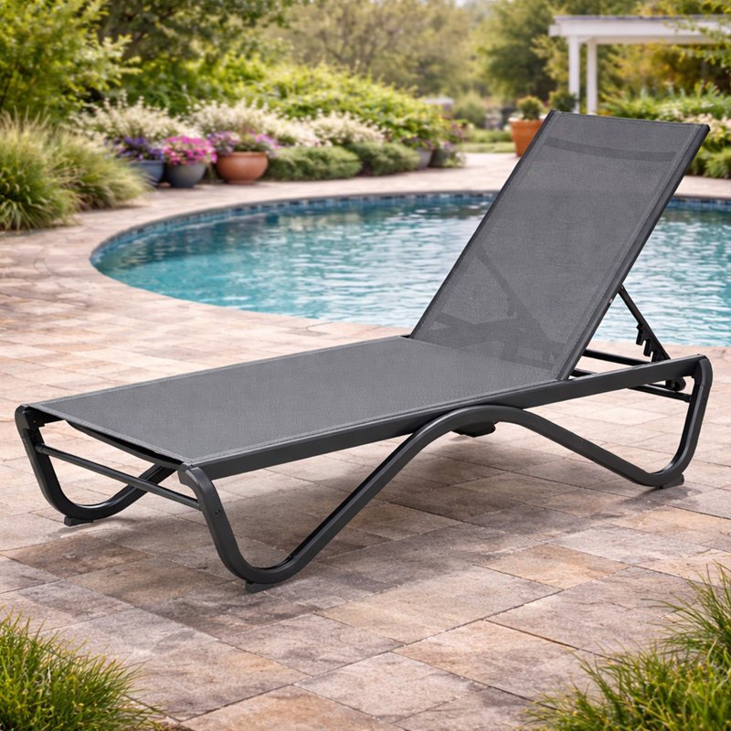 Kozyard Outdoor Chaise Lounge Chair, All Aluminum Frame and Textilene Fabric, Fully Flat Adjustable Reclining Patio Lounger for Poolside, Sunbathing & Backyard, Gray