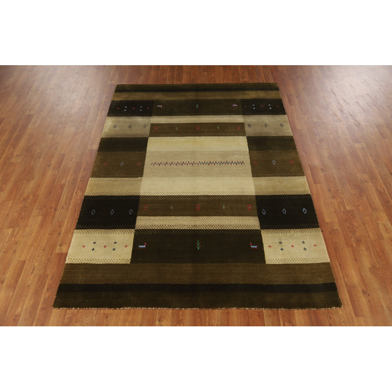 Tapis vert en laine de style Gabbeh vert 5 x 8