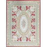 Hand-Knotted High-Quality Ivory and Red Area Rug