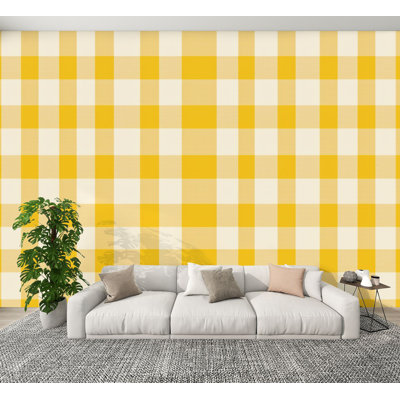 striped Peel and Stick Wallpaper Yellow White Striped Fabric Wall Murals 100"H x 144"W Removable PVC Wall Paper Self-Adhesive Wall Decor for Bedroom Living Room Home Office