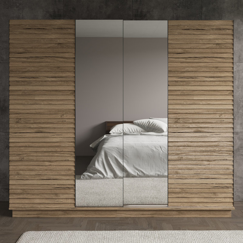 Modern Walnut Wardrobe with Numerous Shelves, 94.5 x 83.9 x 25.9 inches | 100% Chipboard, 1.0 in Thick MDF Drawer with Cover | Wall-Mountable Design for Stylish & Functional Bedroom Storage