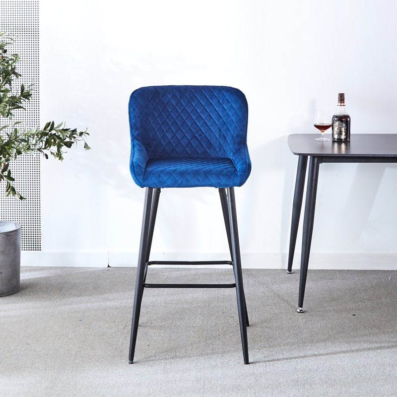 Tabourets de bar à hauteur de comptoir, 2 pièces, tissu en velours bleu, structure en métal noir pour îlot de cuisine, salles à manger, restaurants de chaises, couverts, pub avec pieds, restaurant, bars