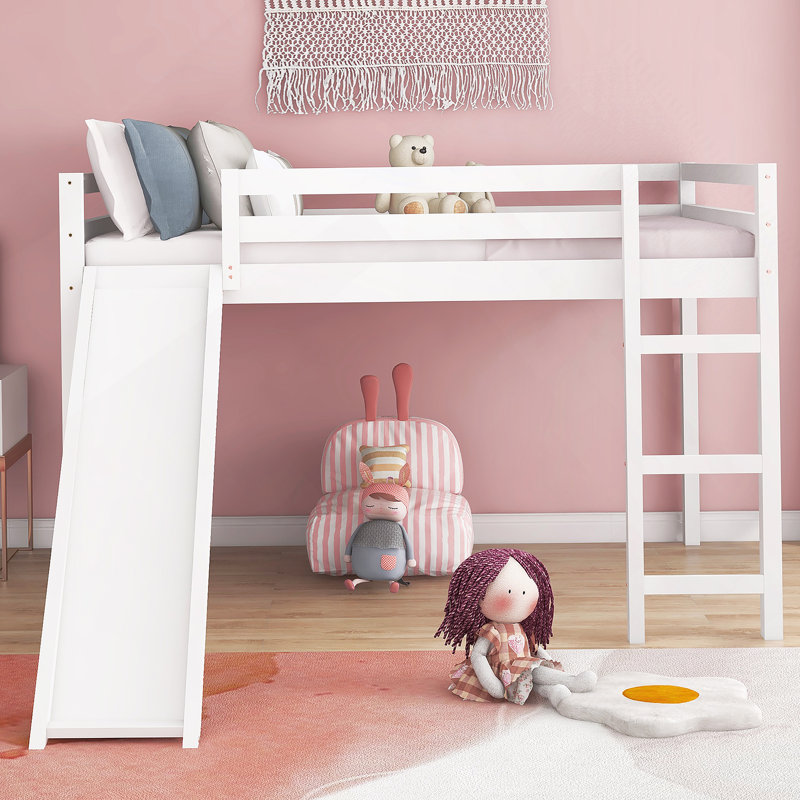 Lit mezzanine avec design multifonctionnel coulissant