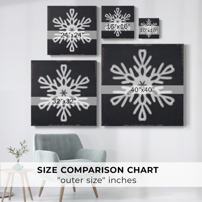 Tableau noir flocon de neige III, H 40 po x l 40 po x P 1,5 po