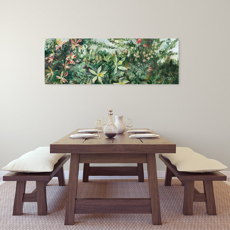 «Lush Tropical Blooms Delicate Vibrant Abstract Nature Tropical», art mural, H 16 po x l 48 po