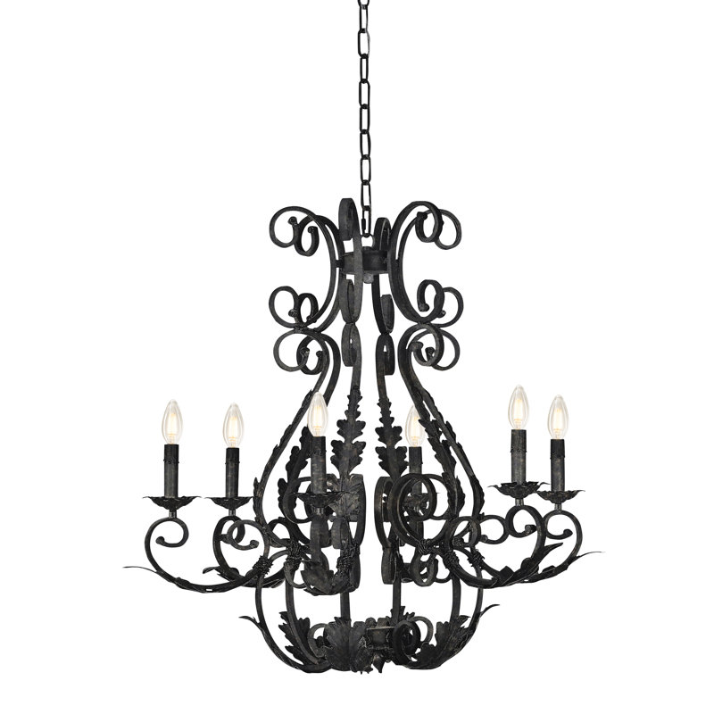 Italian 6 - Light Candle Style Empire Chandelier, Antique Black