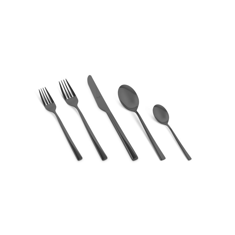 Atena 5 - Piece Stainless Steel Flatware Set - Service for 1, Frozen Black Gold