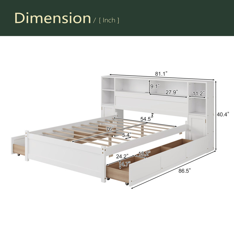Lit de rangement en bois avec tête de lit bibliothèque haute, Lit double 