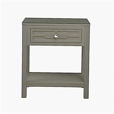 Table de chevet en bois beige 23 po avec plateau en verre et tiroir Dylan